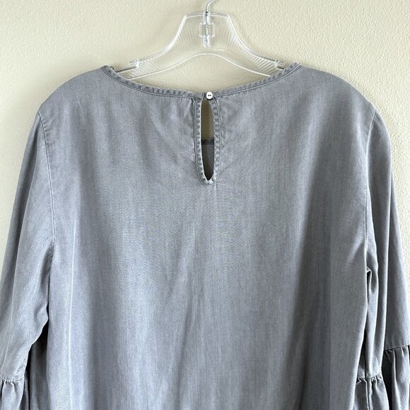 Beach Lunch Lounge Gray Lyocell Boho Ruffle Pullover Blouse Top - Picture 7 of 8